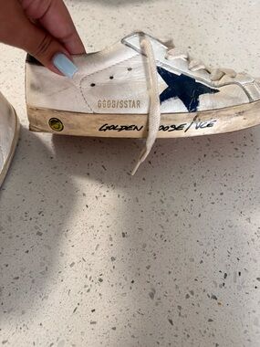 Golden Goose White Leather Sneakers with Navy Star Accent